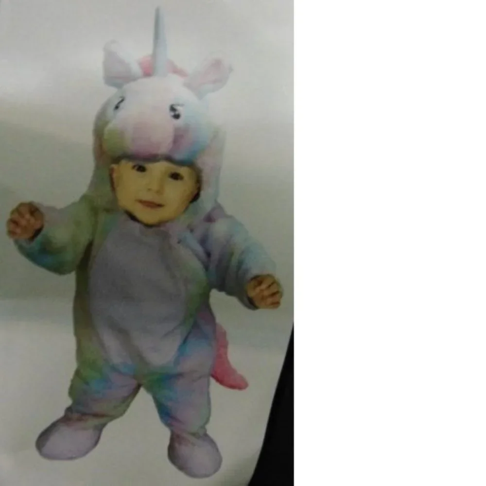 Unicorn Rainbow Halloween Costume 6/12 months 1 Pc Hooded Footed Jumpsuit Baby